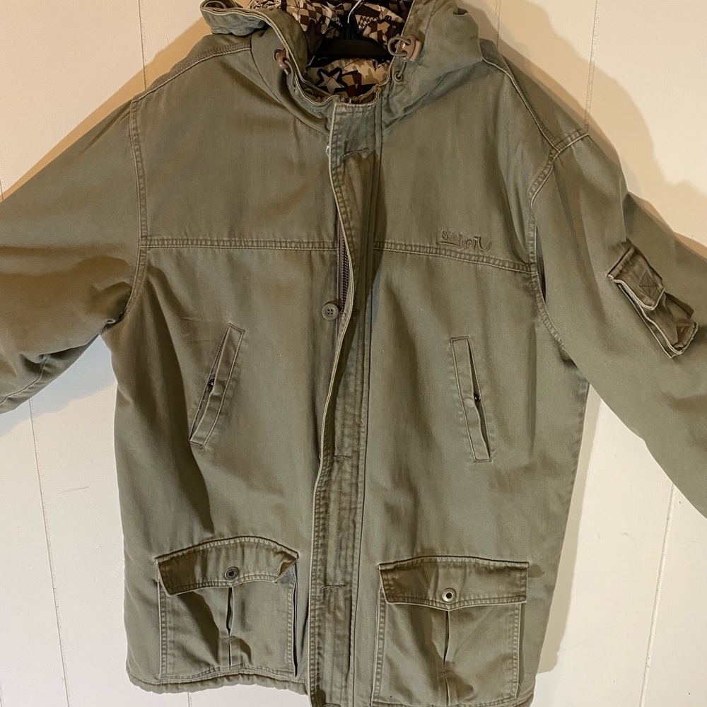 Vintage Quicksilver Olive Green Hooded Winter Jacket - Size - Medium